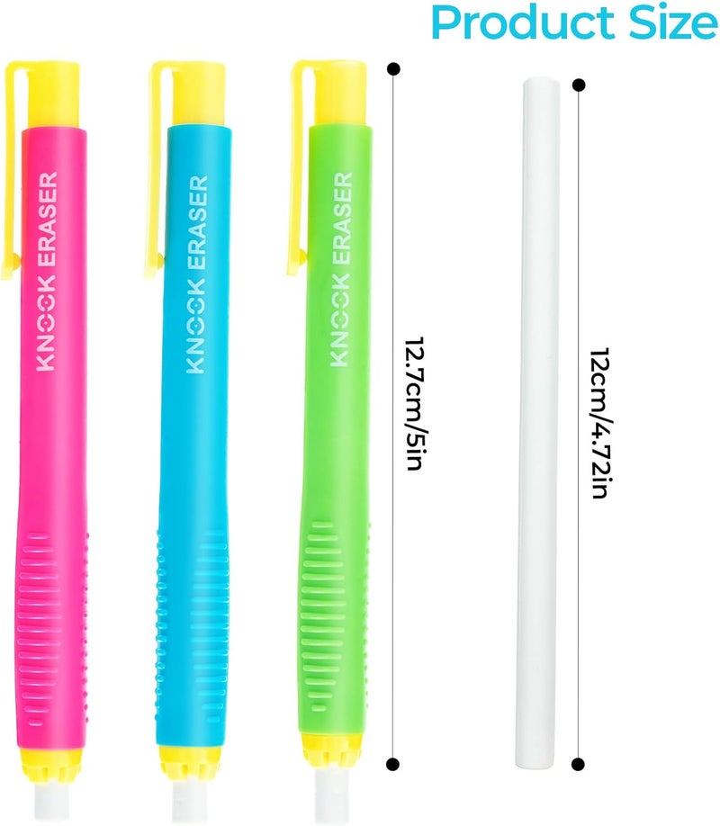 MG Retractable Mechanical Eraser Pens, 3 Pack Assorted Colors Pencil Eraser(Blue, Pink, Green), Precision Pen-Style Erasers for School, Office, Art & Exam Use - Image 4